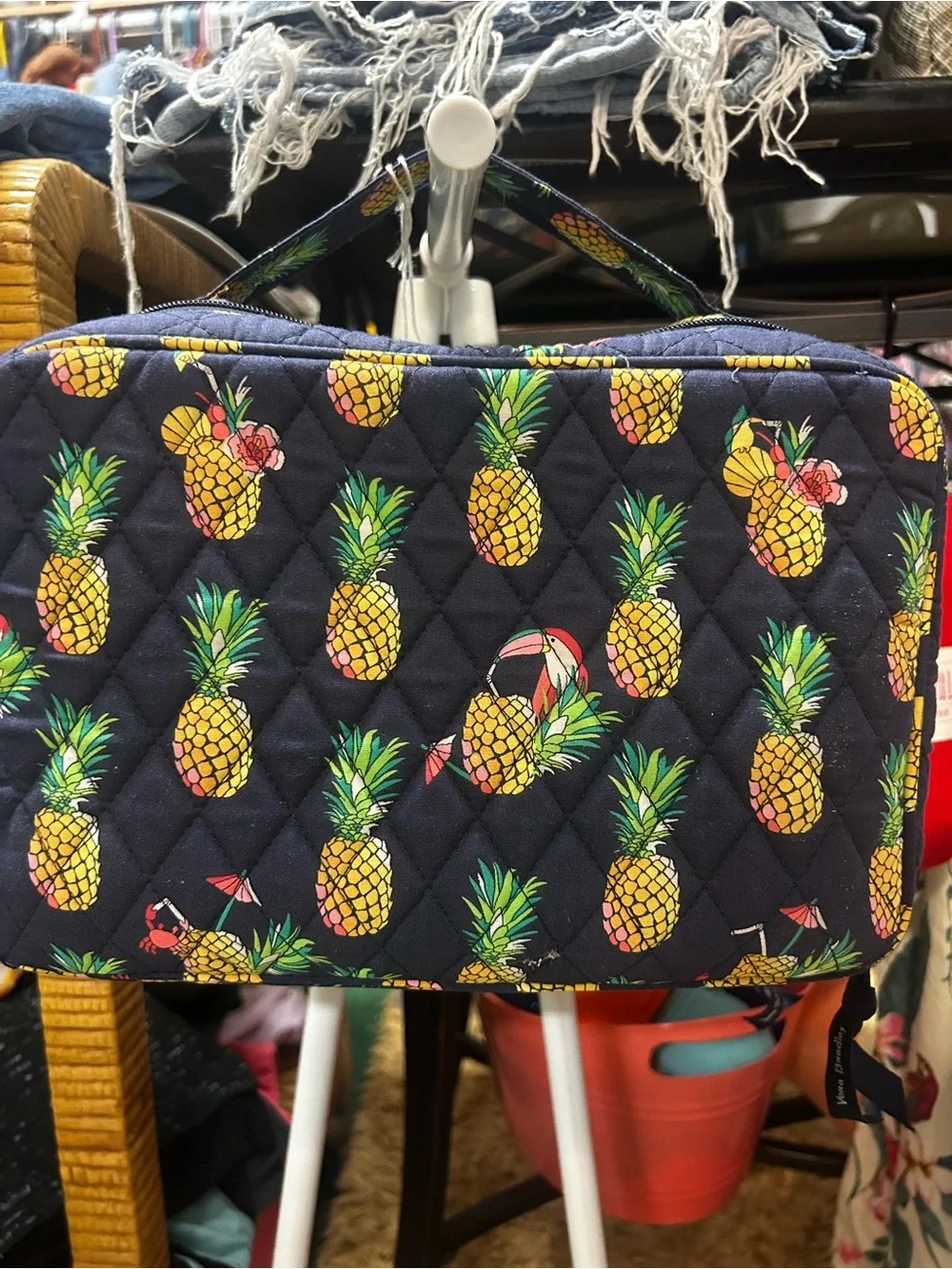 Vera Bradley Navy Quilted Pineapple Print Cosmetic Bag